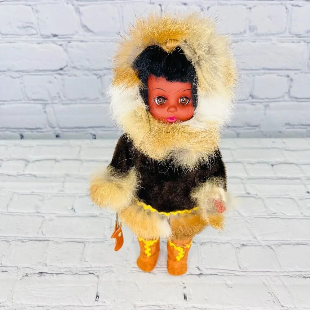 Vintage Artist Eskimo Girl Inuit Doll Native Alaskan Carlson Real Rabbit Fur